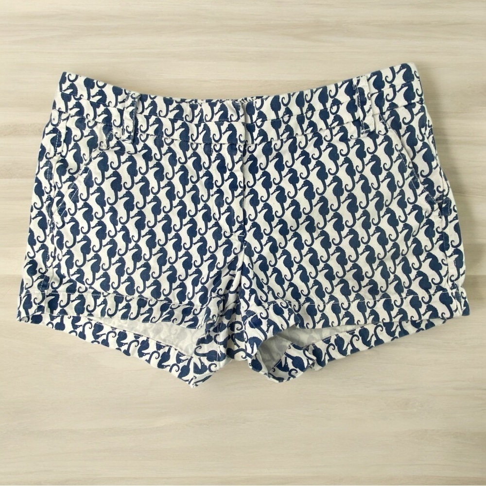 J.Crew Chino Shorts with Blue & White Seahorse Print Women's size 4